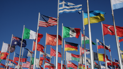 A group of flags from various countries around the world.