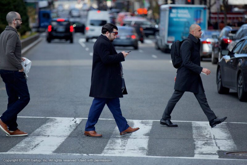 People crossing the road in America