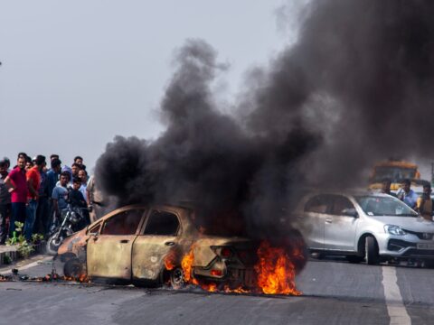 Car on fire in New Delhi